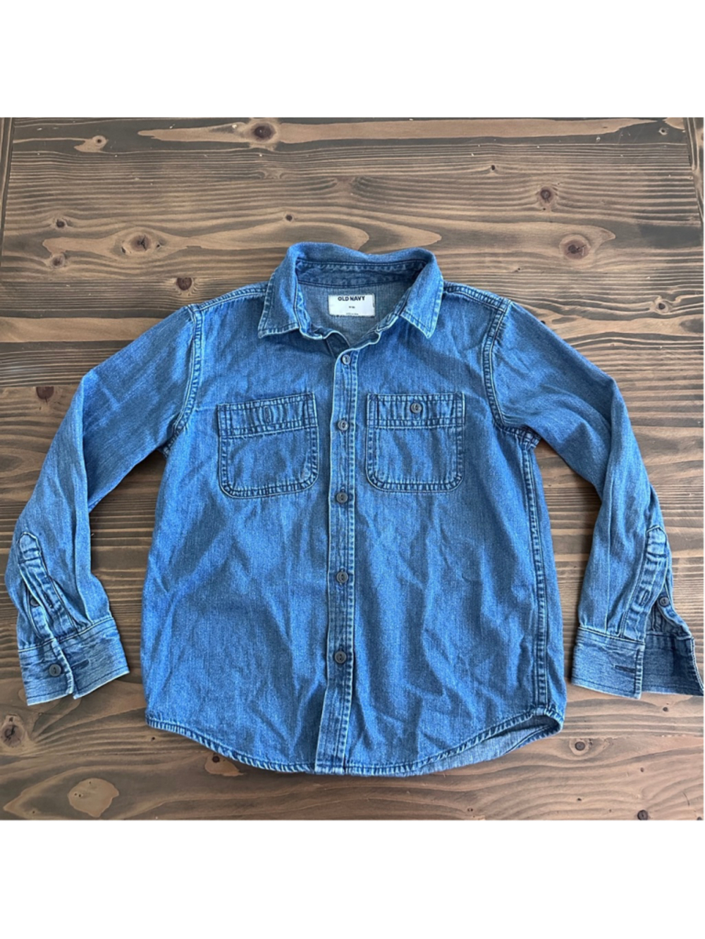 Old Navy Boys Denim Button Down Shirt M 8 Blue Chambray Long Sleeve Pocket
